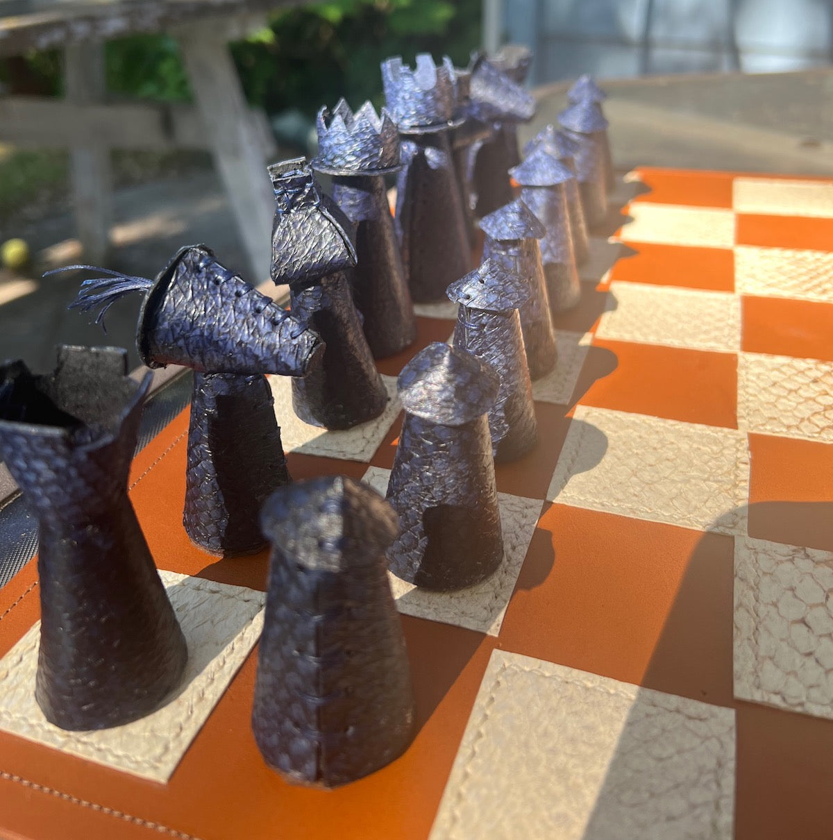 Salmon Leather Chess set + Chessboard + Storage box